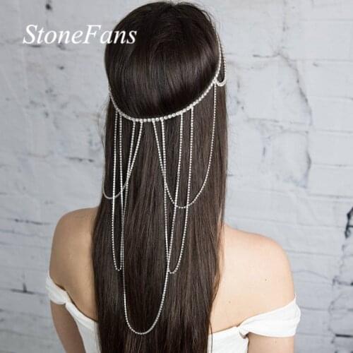 Stonefans Full Rhinestone and Chain Bridal Headband Wedding Jewelry Women Silver Color Crystal Hair Chain Headpiece Accessories