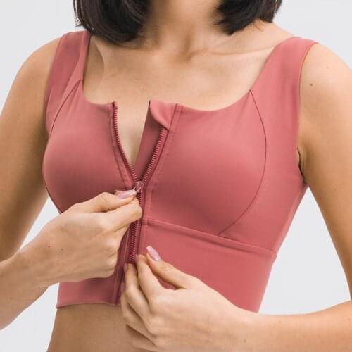 Women Front Zip Closure Sports Bra With Removable Pad Wireless Fitness Yoga Sports Bras Comfy Wide Hem Gym Workout Crop Tank Top