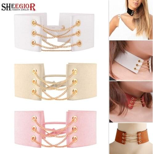 Bohemian Sexy Leatherwear Wide Collar Choker Necklace Women Accessories Love Fashion Girls Neck Chains Necklaces Friendship Gift