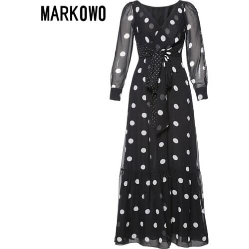 MARKOWO Designer 2020 New V-neck Dress Long Sleeve Polka Dot Temperament Commuting Skirt Chiffon Lady Age Reduction Women Dress