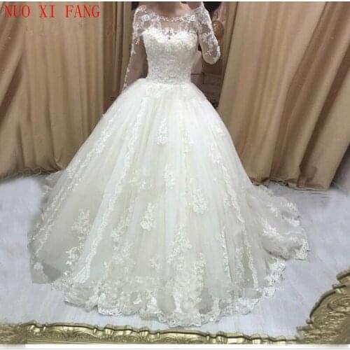 Vintage Lace Applique Ball Gown Wedding Dress Long Sleeves Wedding Bride Gowns Sweep Train robe de mariee 2020 Vestido de Novia