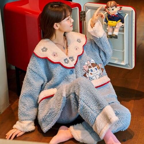 Winter Pajamas Plush Pajama Set Packed Nightgown Women Sleepwear Coral Fleece Mink Wool Sherpa Loose Version Medium Style