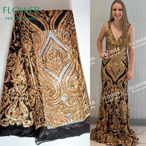 Gold And Black Sequins Net Lace Fabrics 2020 High Quality Mesh Tulle Lace Wedding Dress Material Sequined Embroidered Fabrics