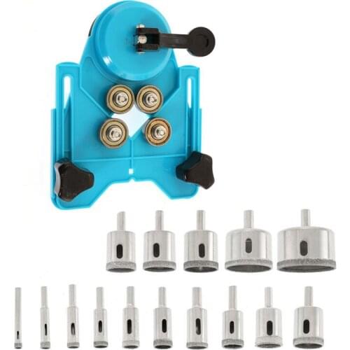 16pcs/Set Hole Saw Guide Jig Fixture Separate Tile Stopper Drill Bit Hole Opener Hole Saw Set with 15 Diamond Coated Drill Bits