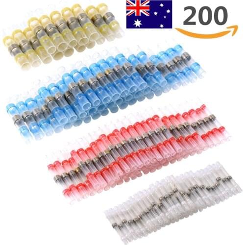200PCS Solder Seal Wire Connectors - Heat Shrink Solder Butt Connectors - Solder Connector Kit - Automotive Marine Insulated
