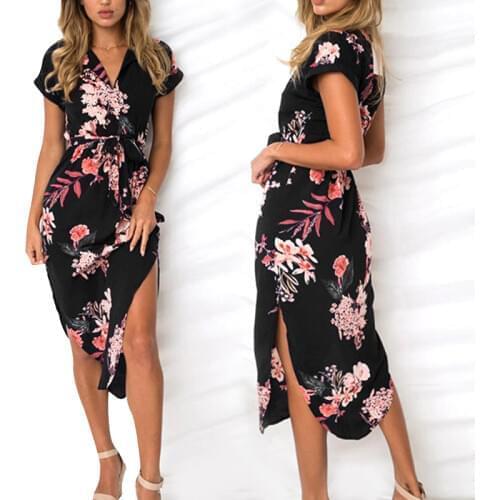 2020 Women Midi Party Dresses Geometric Print Summer Boho Beach Dress Loose Batwing Sleeve Dress Vestidos Plus Size