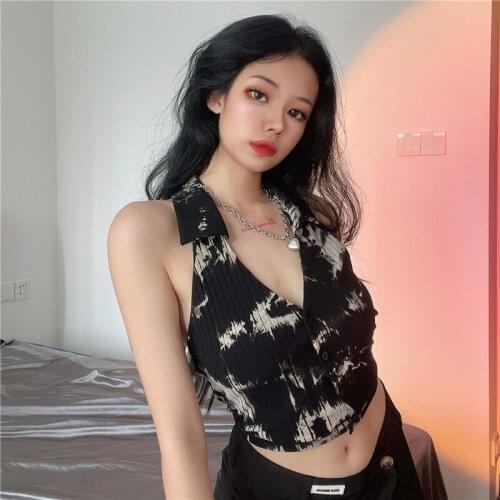 2021 Summer Print Tank Tops Women Casual Knitted Halter Vest Sleeveless Crop Tops Short Tees Mujer Woman Corset Tops