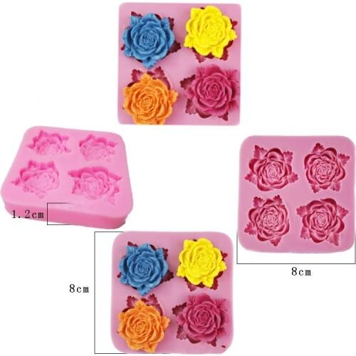 3D diy 4 rose flowers silicone tools decorating silicon fondant Jelly mold cake accessories