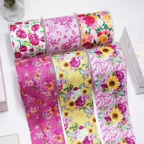 DIY Cartoon Flower Printed Grosgrain Ribbon For Craft Supplies Sewing Accessories 5 Yards. 29749