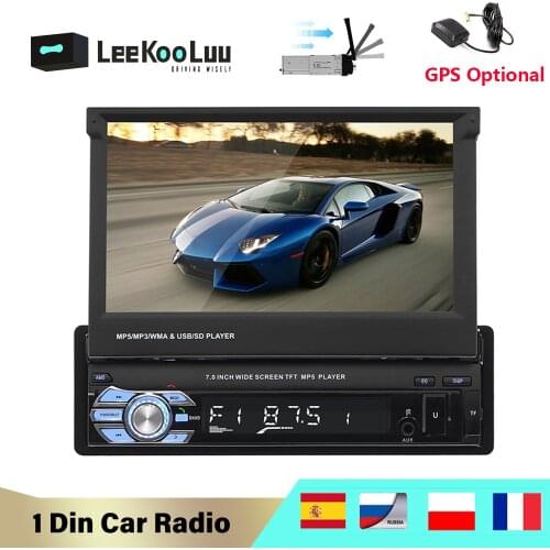 LeeKooLuu 1 Din Car Radio 7" Auto Retractable Screen Car Multimedia GPS Navigation Optional Mirrorlink Android 1Din Autoradio
