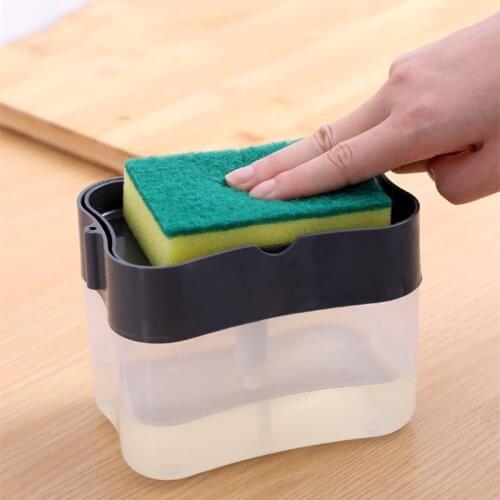 Kitchen Cleaning Liquid Dispenser Manual Push Type Liquid Box Scouring Pad Sponge Dish Soap Box Kitchen Accessories Rich Foam