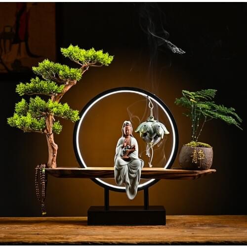 Buddha Waterfall Incense Burner Holder Censer Ceramics Backflow Incense Burner Aroma Burner Avalokitesvara Buddhist Decoration