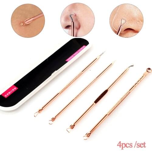 Newest 4pcs/set Blackhead Comedone Acne Pimple Blackhead Remover Tool Spoon for Face Skin Care Tool Needles Facial Pore Cleaner
