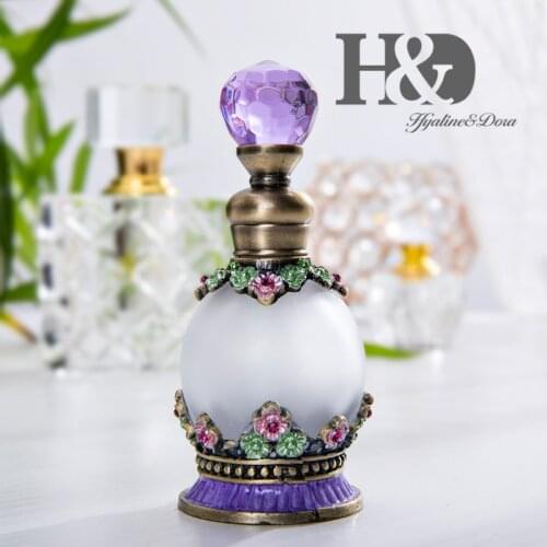 H&D 15ml Crystal Perfume Oil Bottle Vintage Flower Embellished Round Glass Perfume Bottle Empty Refillable For Home Decor Gift