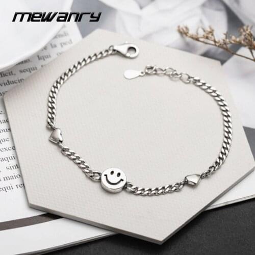 Mewanry 925 Sterling Silver Loving Smiley Sweet Couples Bracelet New Fashion Simple Design Party Jewelry Birthday Gift for Women
