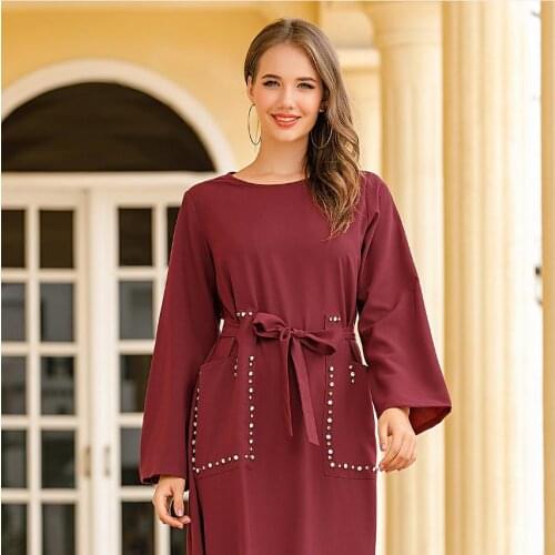 Fashion hand made diamond beading muslim Abaya Kaftan Muslim Hijab Dress Abaya female Islamic robes Caftan Dubai Djellaba F1899