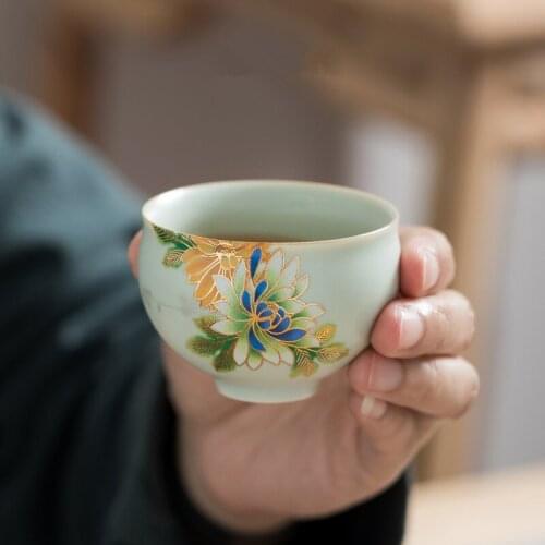 Ceramic Small Tea Cup Set Family Kungfu Tea Set Single Cup Master Cup Ru Porcelain Flower Tea Cup Small Tea Bowl Tea Accessories