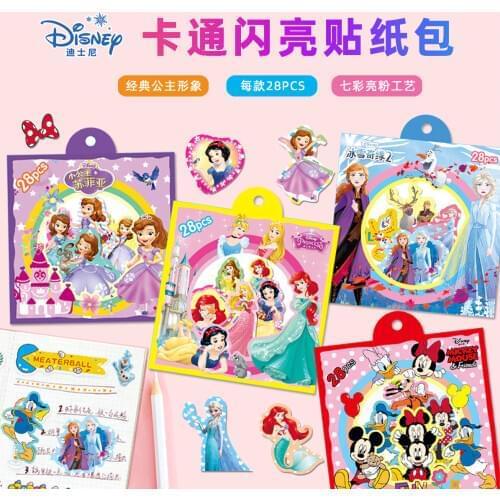 Disney girls princess frozen elsa anna cartoon stickers set gift box boys Stitch cars Mickey diy decorative stationery stickers