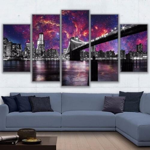 Canvas Art Modern Painting Modular Framework Picture Cuadros Decoration 5 Panel San Francisco At Night Wall For Living Room