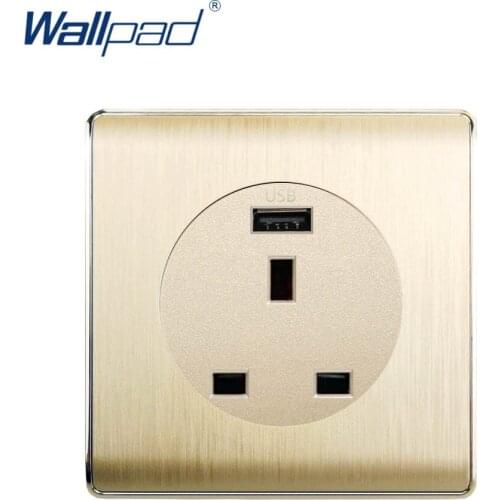 Wallpad 2020 3 Pin 13A Socket With USB Charger 5V 2400MA Wall Power Socket Electric Outlet Gold PC Brushed Panel For Home