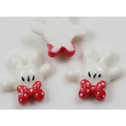 New Design Cartoon Mouse Hands With Red Bow Resin Flatback Kawaii Cabochon DIY Hair Bow Center Scrapbooking