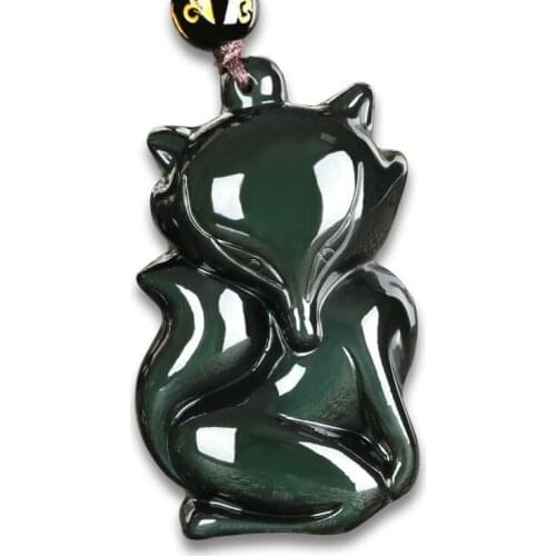 Natural Obsidian Pendant Jewelry Fine Jewelry Obsidian Coloured eye Fox Jade Pendant Necklace Jewelry