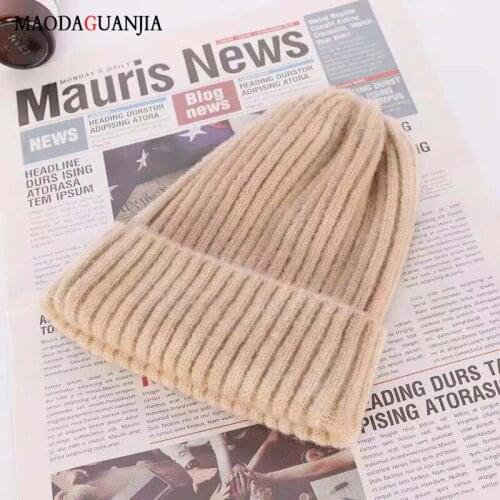 Stripe Wool Knit Beanie Winter Warm Solid Color Crimping Beanie Hat Fashion Casual Hat Soft Thicken Hedging Cap Slouchy Bonnet