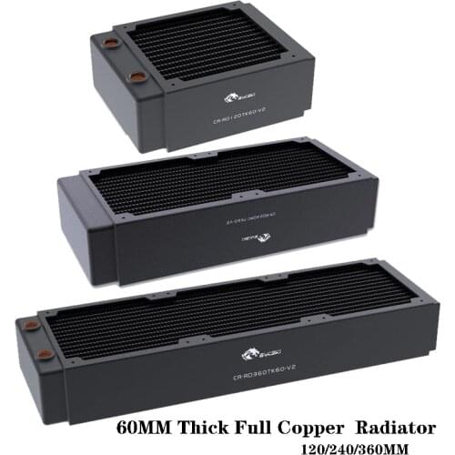 Bykski 60mm Thick Full Copper Radiator PC Water Cooling Radiator Computer Cooler Heatsink 3 Floors Channel,120/240/360MM