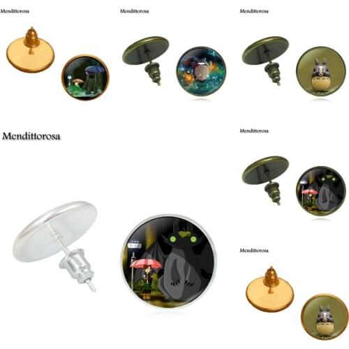 Mendittorosa My Neighbor Totoro Christmas Jewelry Glass Cabochon Bronze/Silver/Golden Clip Ear Hook Stud Earrings For Wedding