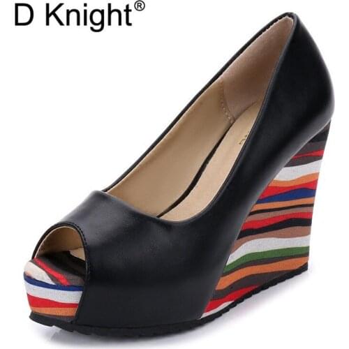 Women Sandals Colorful Striped Platform Wedges Shoes For Women High-Heeled Sexy Open Toe Ladies Shoes Comfortable Slip On Pumps