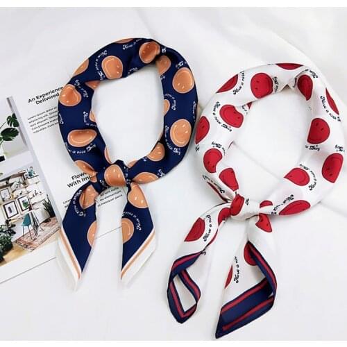Luna&Dolphin Hair Band Small Square Scarf 70*70 Smile Letter Print Navy Chiffon Silk Neck Scarves Neck Scarf Headband Bandana