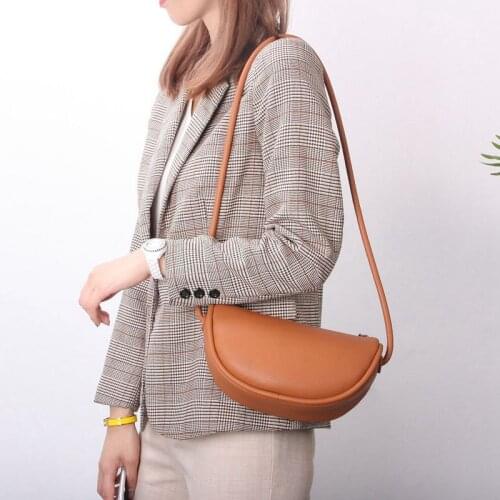 WOONAM Women Fashion Genuine Calf Leather Crescent Shoulder Cross Body Bag BG2030