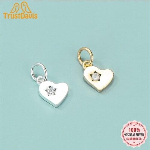TrustDavis Real 925 Sterling Silver Fashion Romantic Heart Charm Pendant Handmade DIY Accessories Fine Jewelry Wholesale HY340