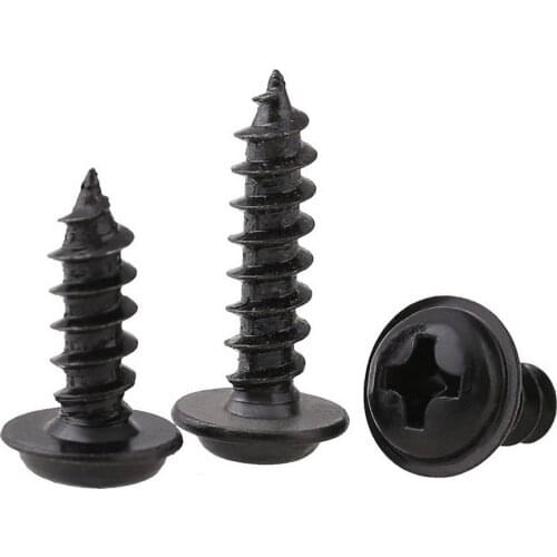 Carbon Steel Hardened Black Cross Round Head With Pad Self-Tapping Screw Self-Tapping Electronic Small Screw M1.2/M2/M2.2/M3/M4