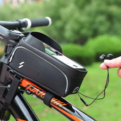 Bicycle Bag Mountain Bike Front Beam Bag Carbon Grain Waterproof Cycling Multi-touch Screen Mobile Phone Bag Bike Upper Tube Bag
