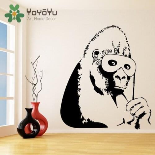 Banksy Vinyl Wall Decal Gorilla One Color Monkey with Mask Home Decor Sticker Chimp Street Art Graffiti Decal DIY Mural NY-55