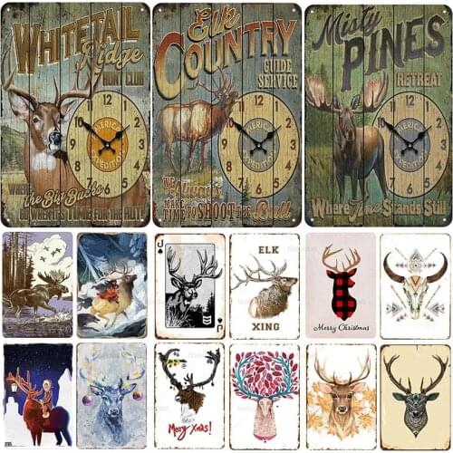 Vintage Elk Metal Tin Sign Deer Plate Plaque Poster Pin Up Shabby Chic Home Decor Signs Cafe Zoo Home Wall Iron Painting Decor