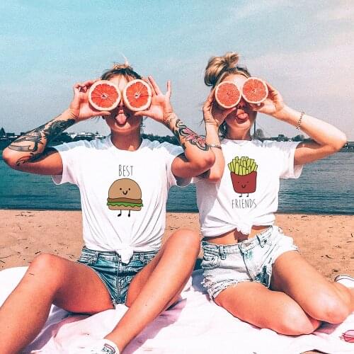 Funny Design Best Friend Matching T-Shirt BFF T Shirt Women Fast Food Tee Shirt for Femme Casual Tops Tees