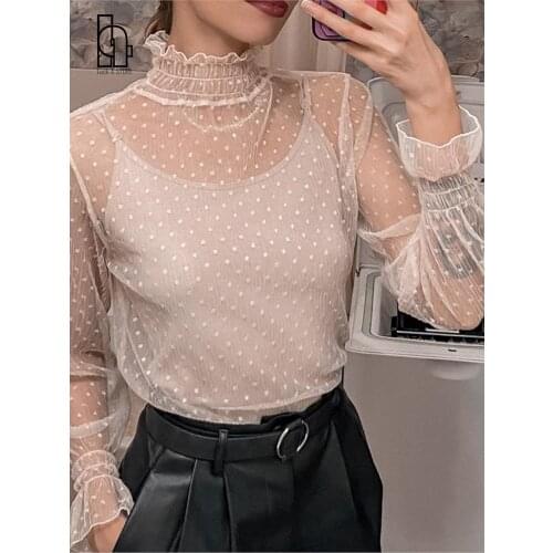 Luck A 2020 New Transparent Korean Loose Women Blouse 3 Colors Can Choose Female Bottoming Blouses Plus Size Cheaper Tops