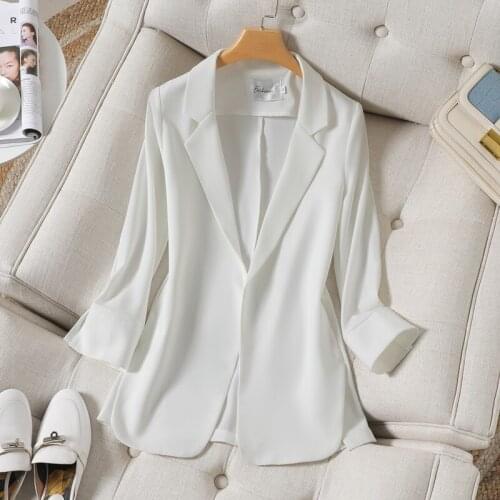 New Summer Chic White Women Casual Thin Sun Protection Blazer Jacket Office Lady Work Suit Coat Ladies Blazers Outerwear