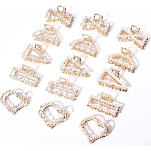 1Pc Geometric Pearl Hair Clip Crab Claw For Women Girls Hollw Rhinestone Metal Hair Clamp Heart Fashion Hair Accessorie