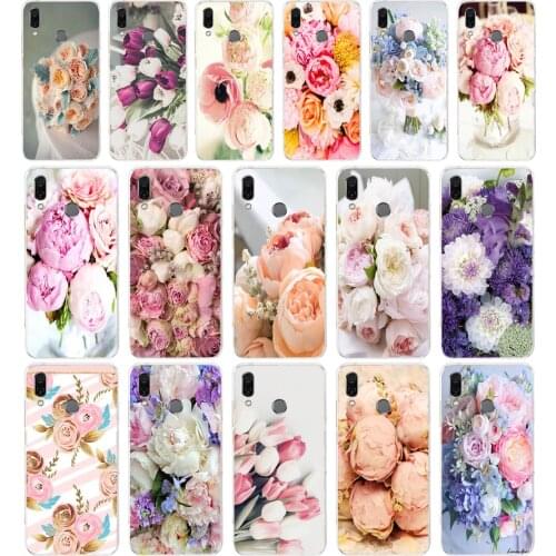116FG Drawn Peony Delicate Flower gift Soft Silicone Tpu Cover phone Case for huawei Honor 8 Lite 8X 8s 9x