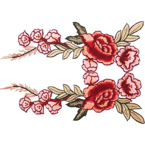 2Pcs Beautiful Rose Flower Floral Collar Sewing Patches Applique Badge Embroidered Dress Fabric Sticker Handmade Craft Ornament