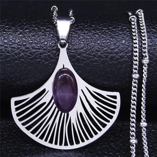 2021 Bohemian Flower Stainless Steel Purple Crystal Chain Necklace Women Silver Color Necklaces Jewelry bijoux femme NXS04