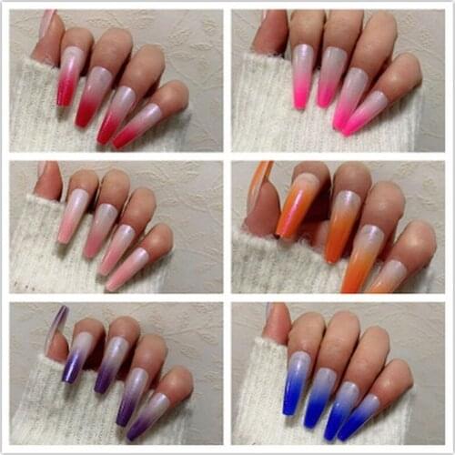 24Pcs/Set Full Cover False Nail Tips Gradient Long Ballet Coffin Nail Art Manicure Matte Tips for False Fake Nails Extension