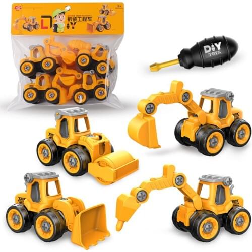 4pcs Construction Toy Engineering Car Fire Screw Build and Take Apart Grea