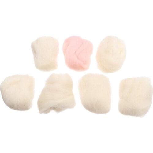 7pcs 35g Needle Felting Natural White/ Pink Wool Rovings For 3D Animal Projects Felting Wool Fiber For DIY Doll Needlework