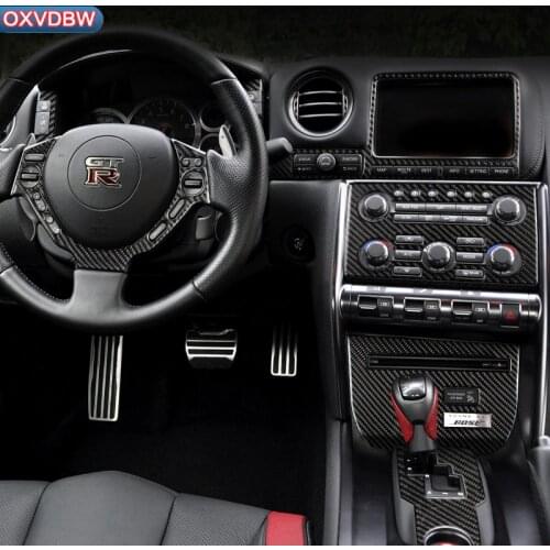 For nissan GTR R35 LHD RHD Accessories Car Styling Sticker Carbon Fiber Interior Car Window Control Gear Outlet Center Console