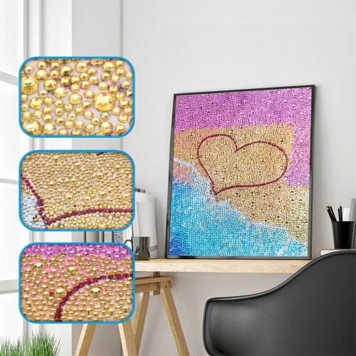 5D DIY Special Shaped Diamond Embroidery Seaside Love Heart Diamond Painting Cross Stitch Rhinestone Home Decoration Gift