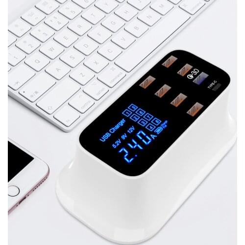 Quick Charge 3.0 Smart USB Type C Charger Station Led Display Fast Charging Phone Tablet USB Charger For iPhone Samsung Adapter